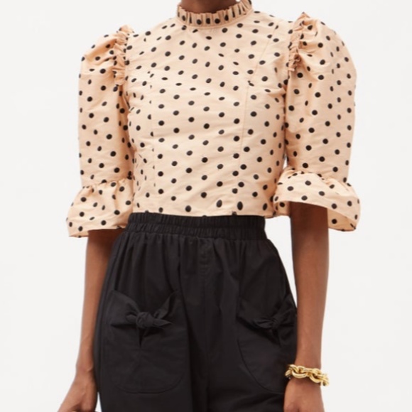 NEW Batsheva Beige Silk Crop Top - Picture 2 of 10